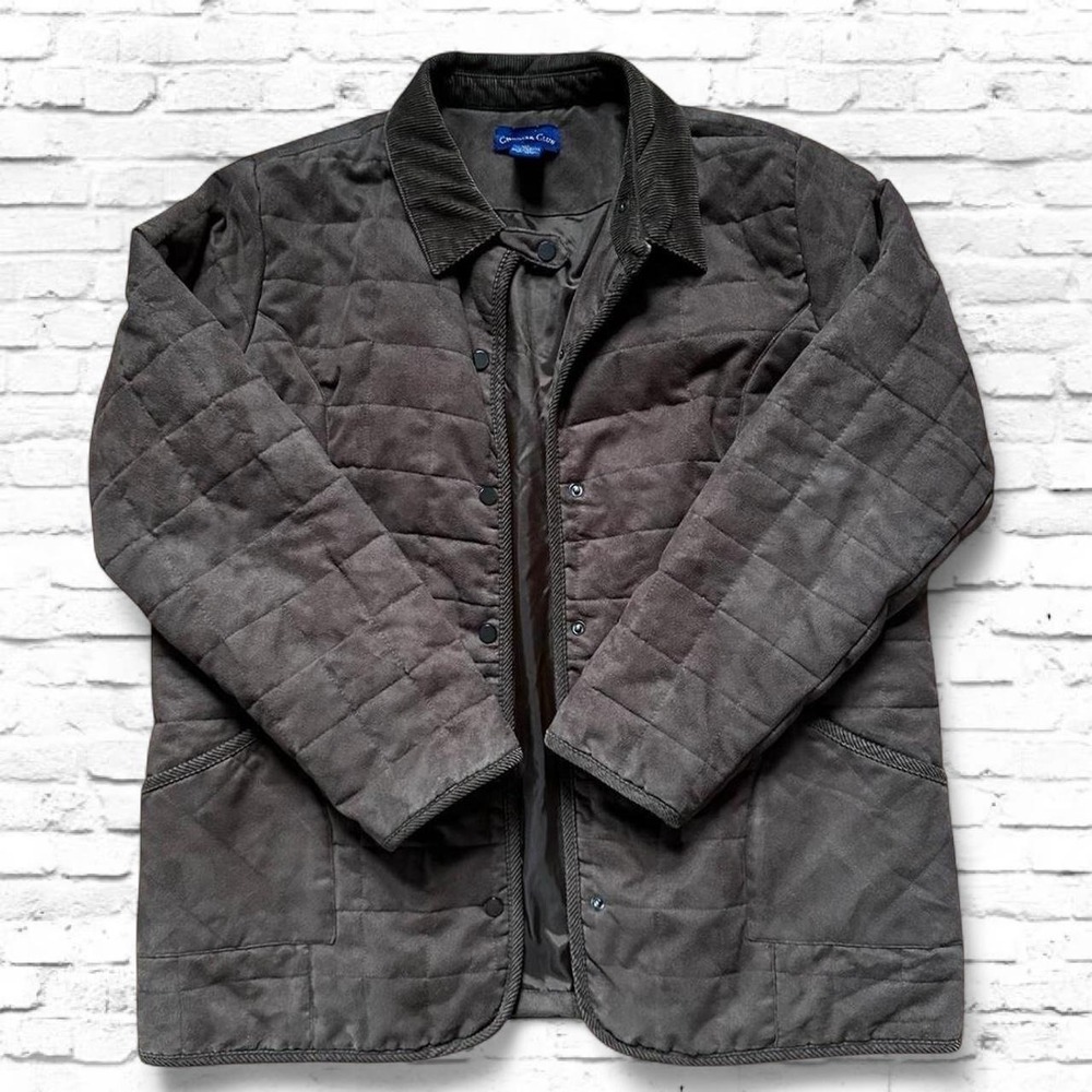 men's Brown jacket with quilted lining, button-up front, and 2 pockets